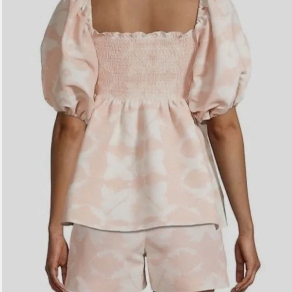 Sachin + Babi Pink and Cream Peplum Puff Sleeve Blouse